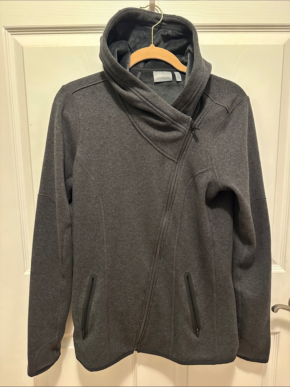Athleta Charcoal Gray Asymmetrical Zip Hooded Utility Jacket - Picture 1 of 7